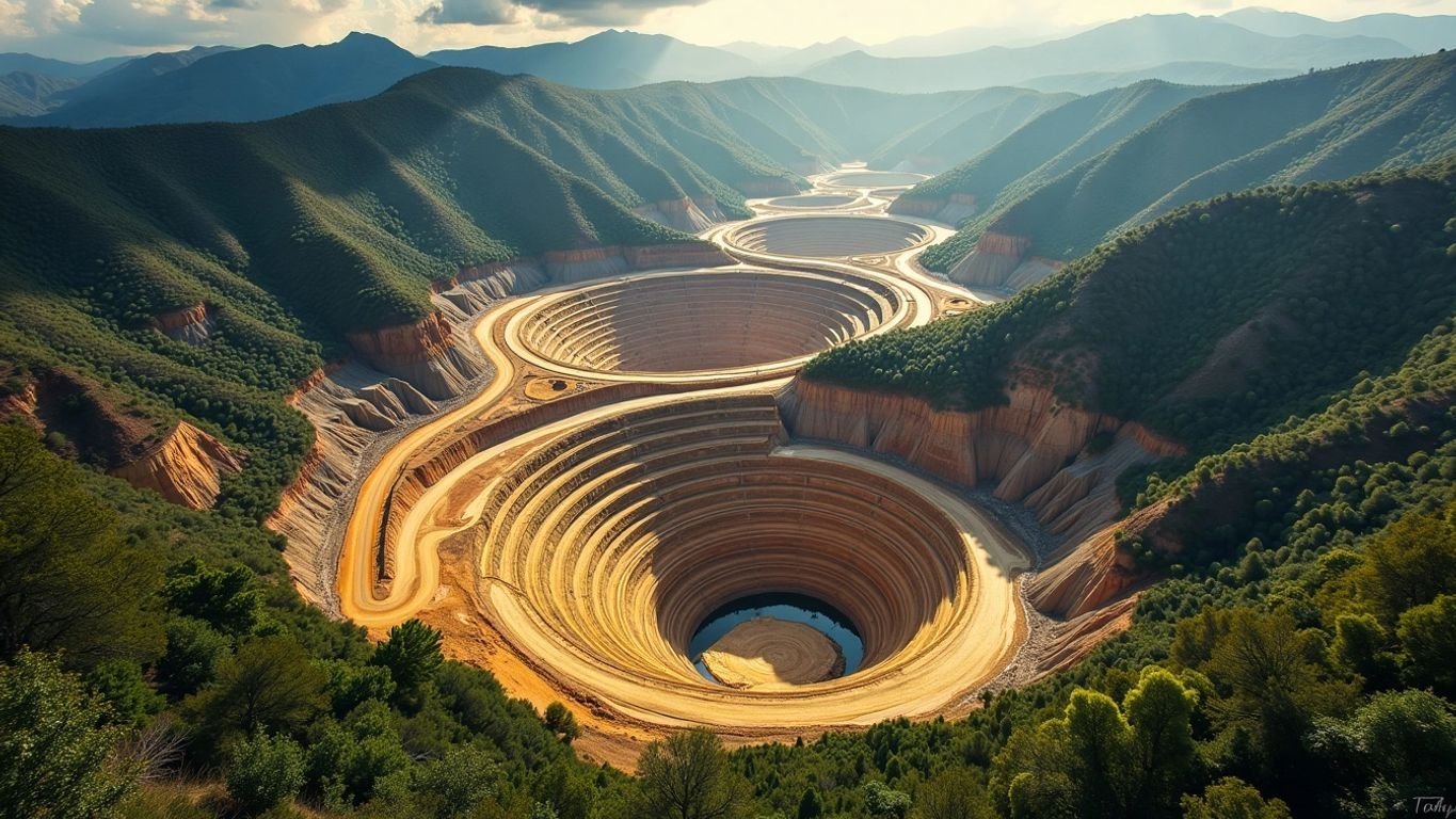 Aerial view of gold mines in mountainous landscape.Mexican Gold Mines