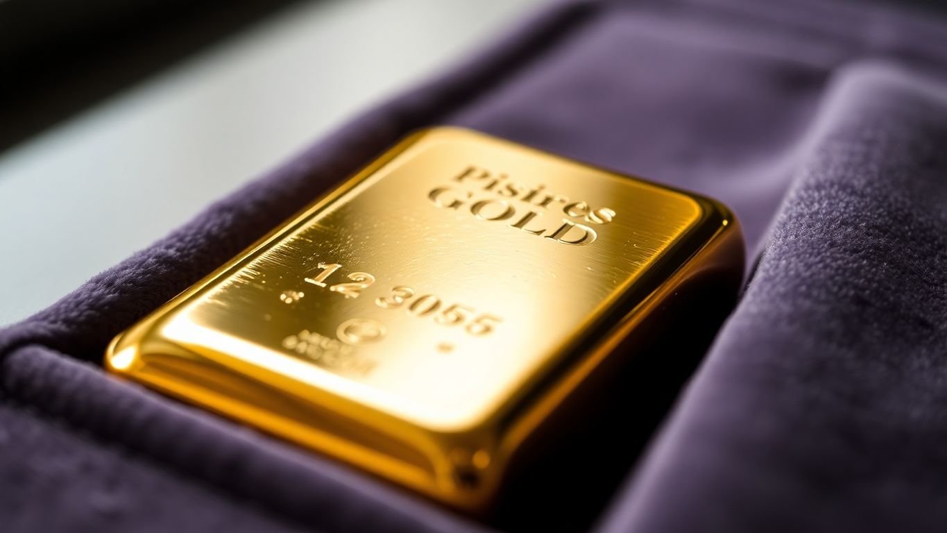 Close-up of a gold bar on velvet cloth.