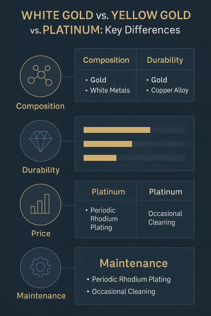 White Gold vs. Yellow Gold vs. Platinum: Key Differences