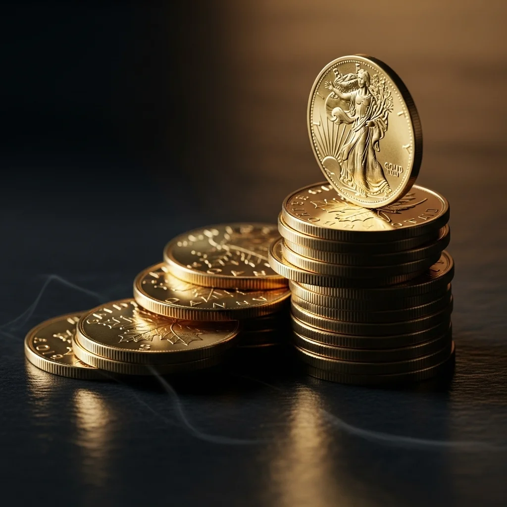 A collection of pristine gold coins.
