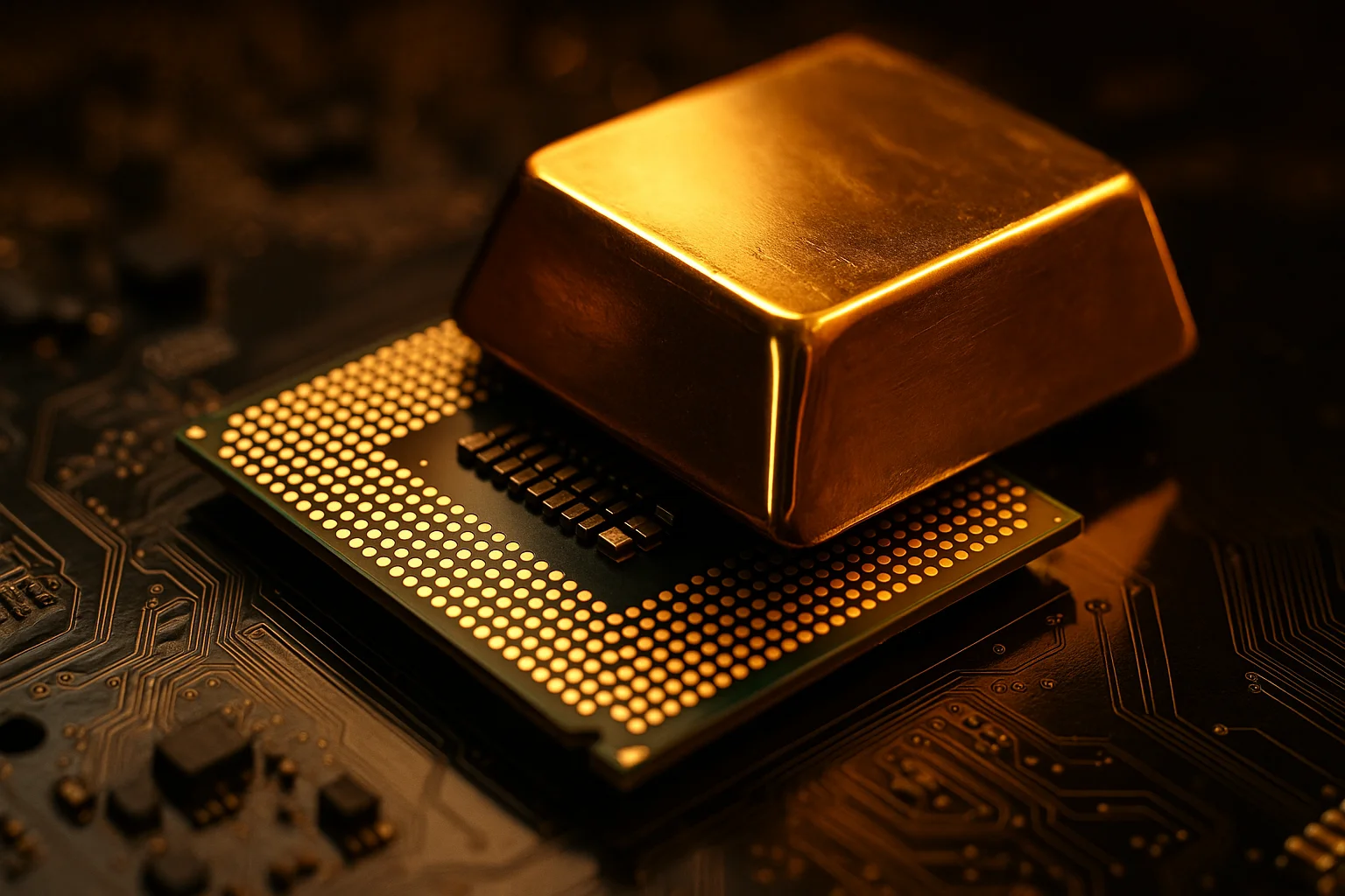 AI hardware and gold interconnect concept