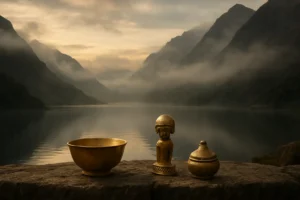 El Dorado legend featured image with Andean lake and ancient gold artifacts