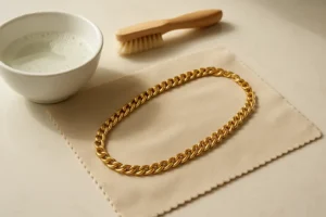 How to clean gold chains featured image with gentle soap and soft brush setup