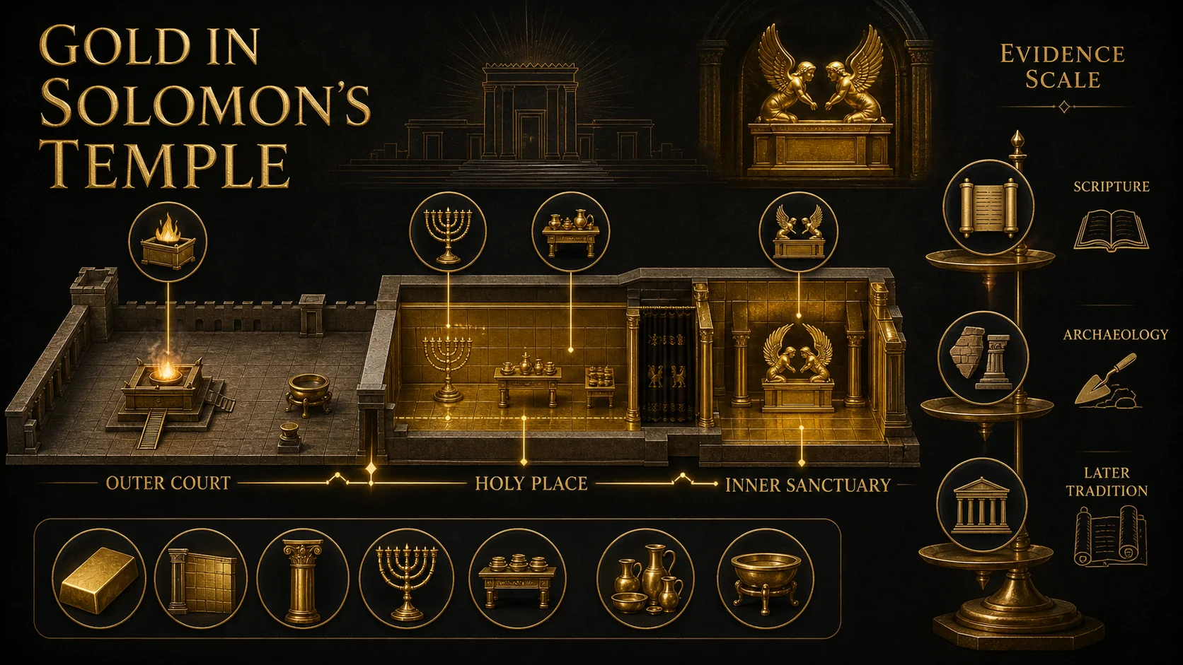 Visual guide to gold use and evidence levels in Solomon's Temple