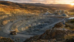 Modern open-pit gold mine and processing plant illustrating gold mining methods