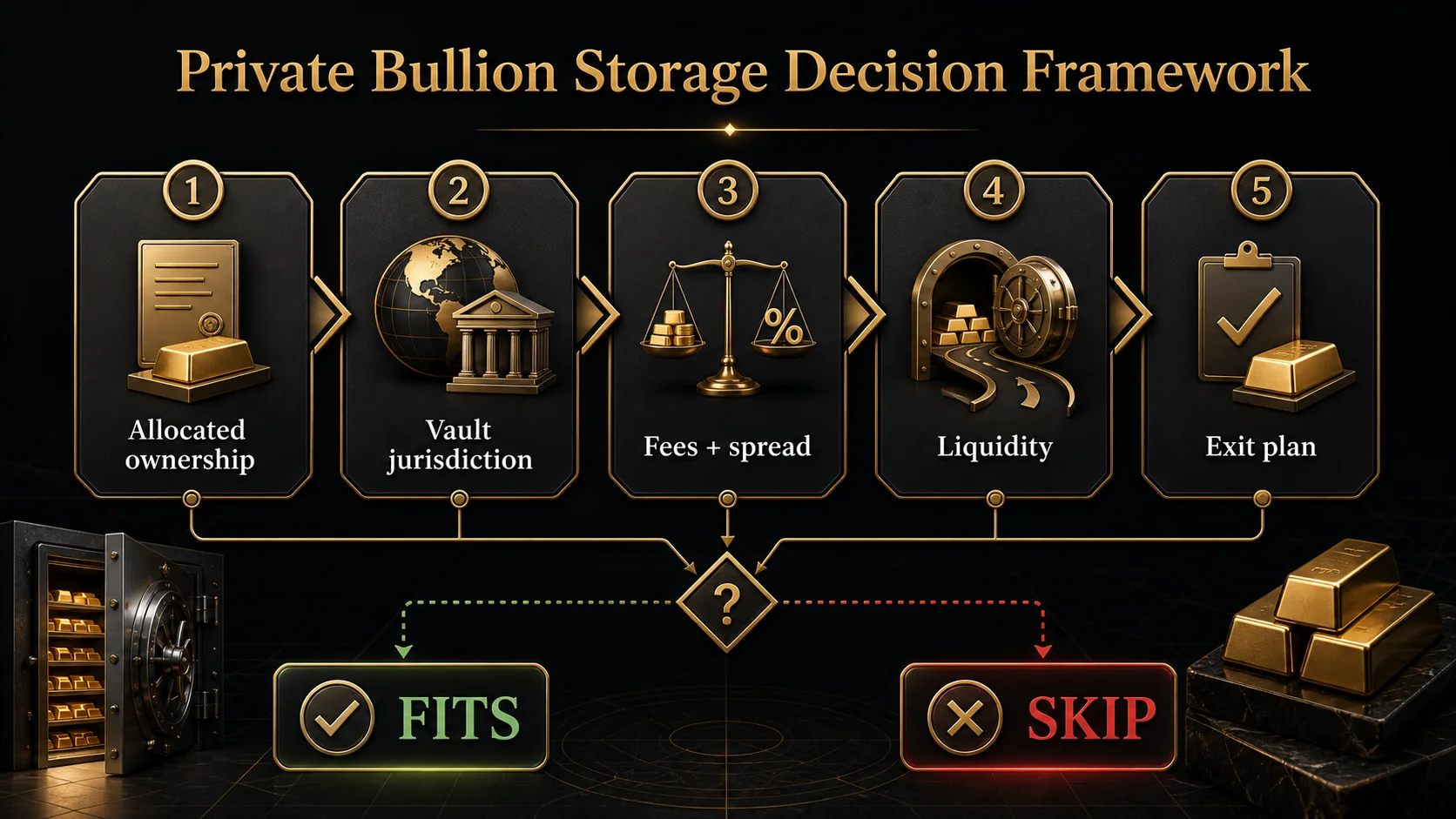 Decision framework for allocated bullion ownership, vault jurisdiction, fees, liquidity, and exit planning