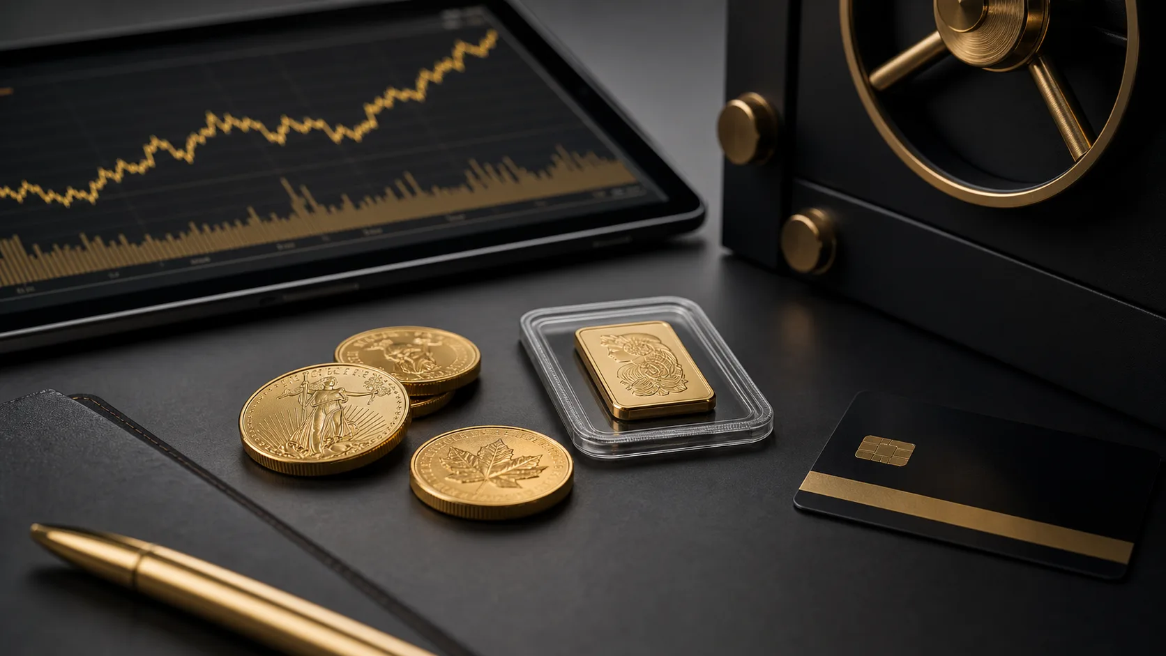 Gold investment documents and bullion