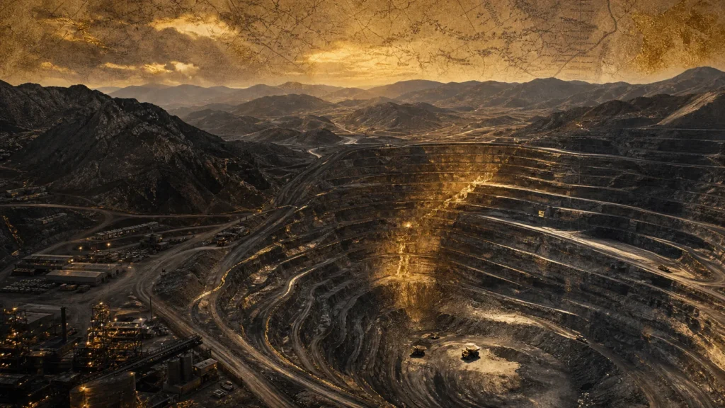 Modern Mexican gold mine in a desert mountain region