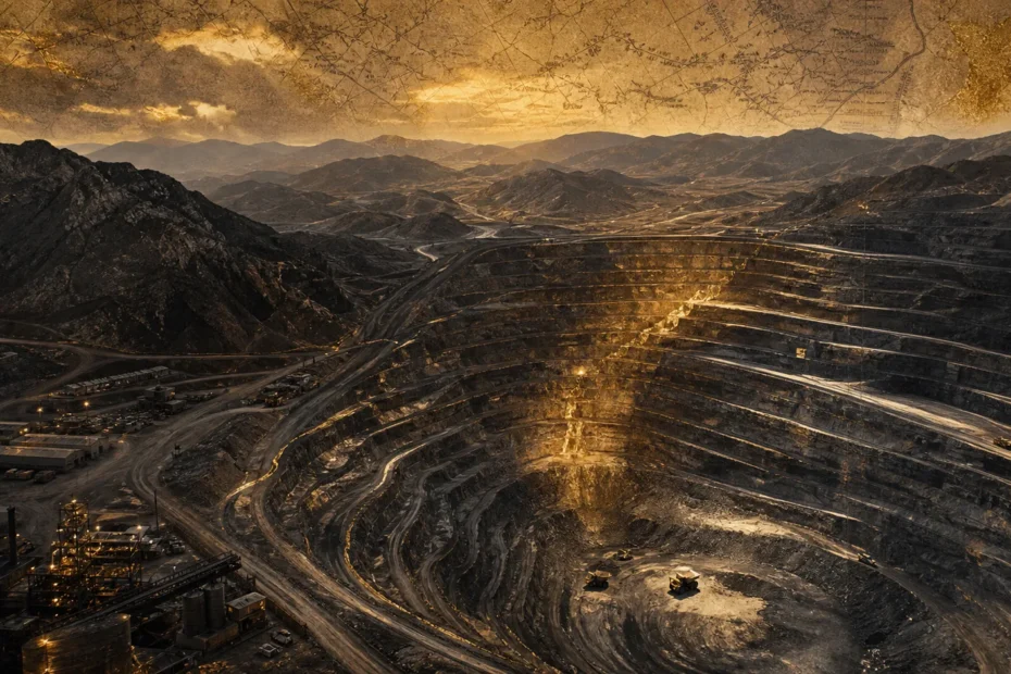 Modern Mexican gold mine in a desert mountain region