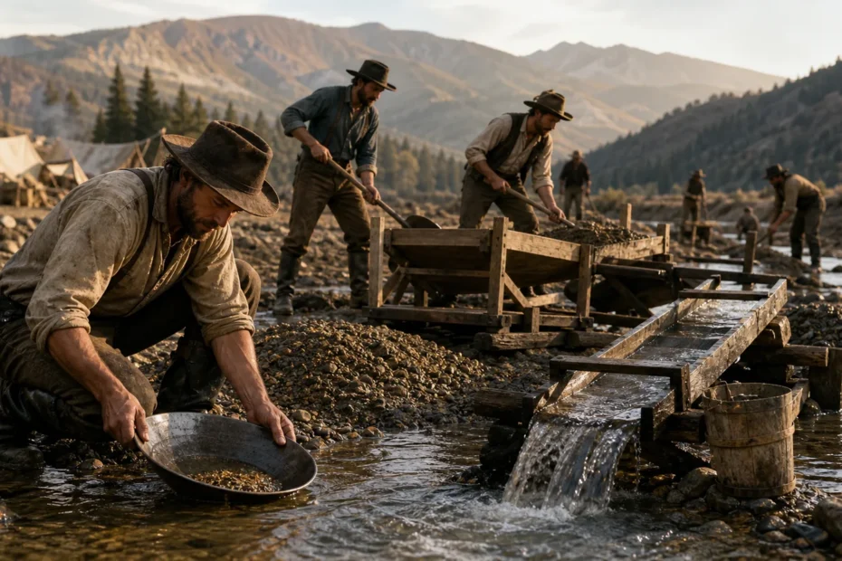 Miners working an Australian-style goldfield during the nineteenth-century gold rushes