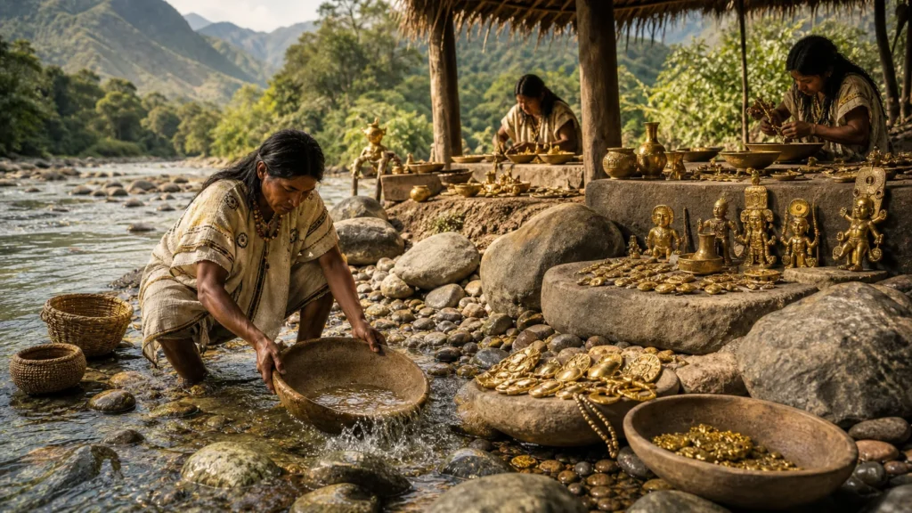 Pre-Columbian American goldworking and river gold recovery