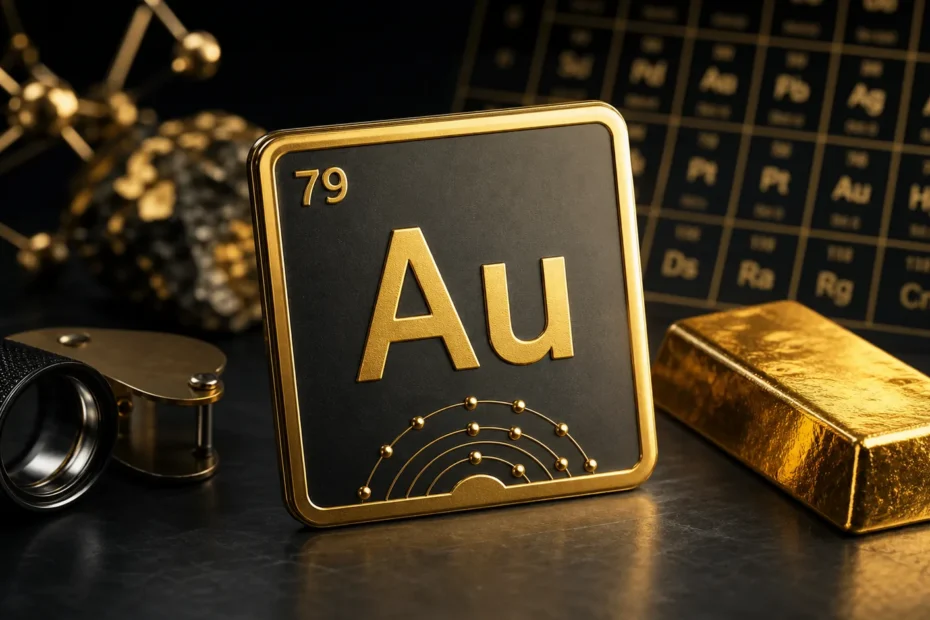 Gold periodic table Au symbol with atomic number 79