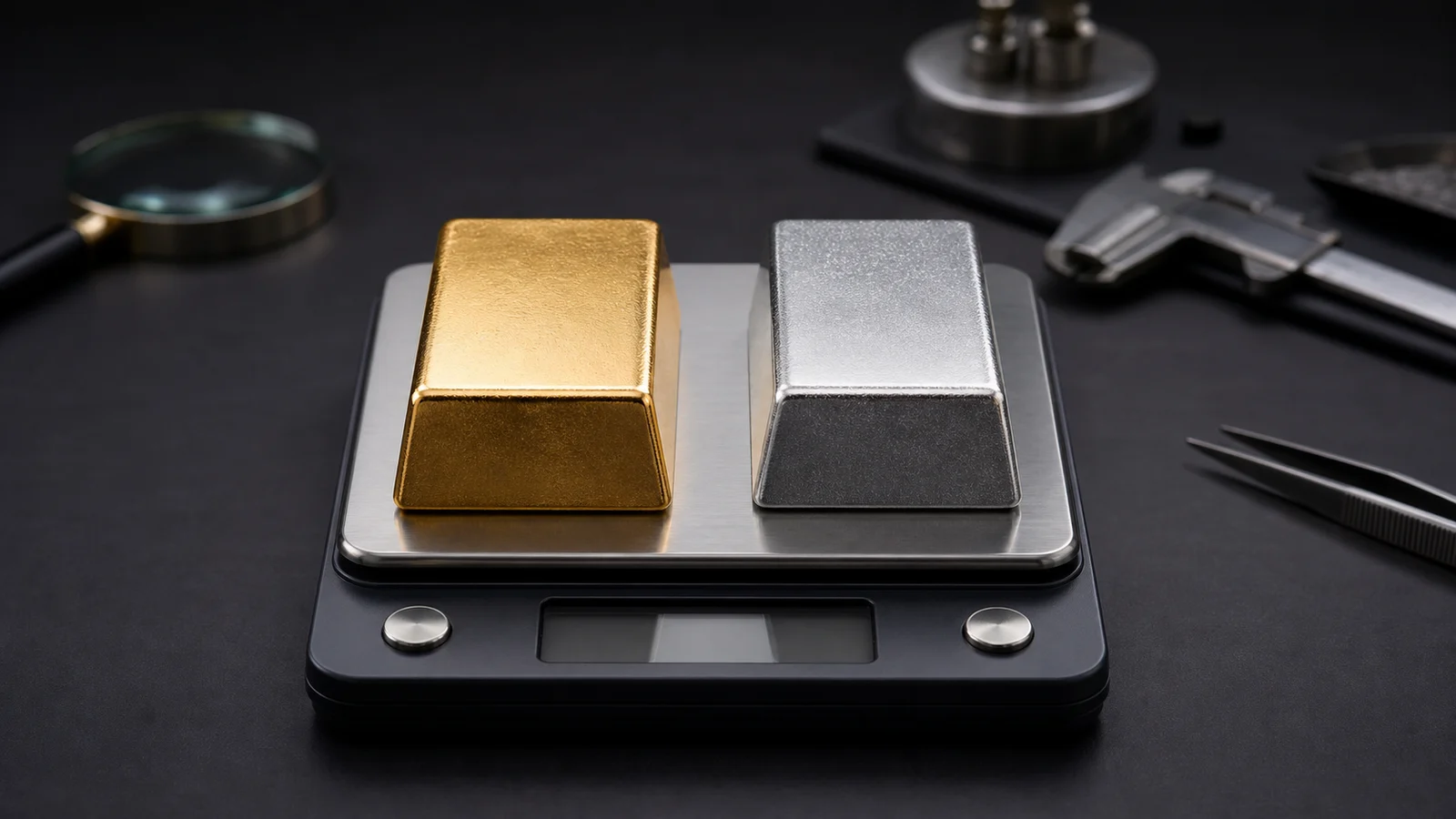 Gold and silver comparison on a precision scale