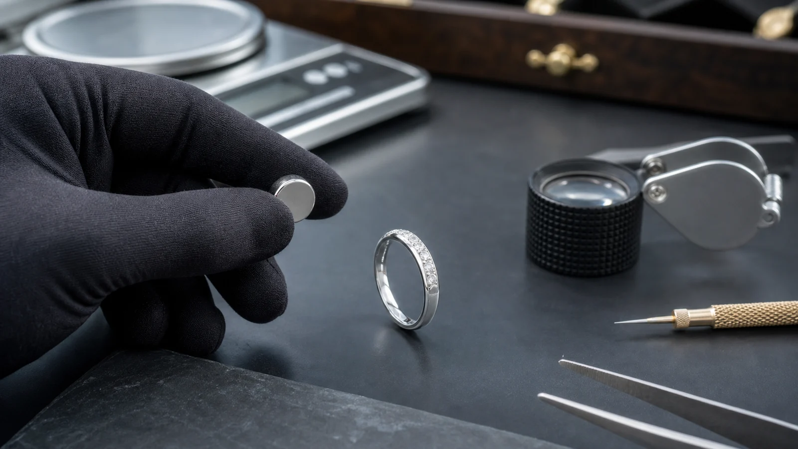 White gold jewelry and magnet testing tools