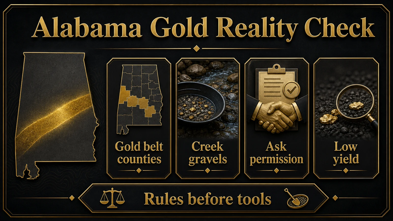 Alabama gold prospecting reality check infographic