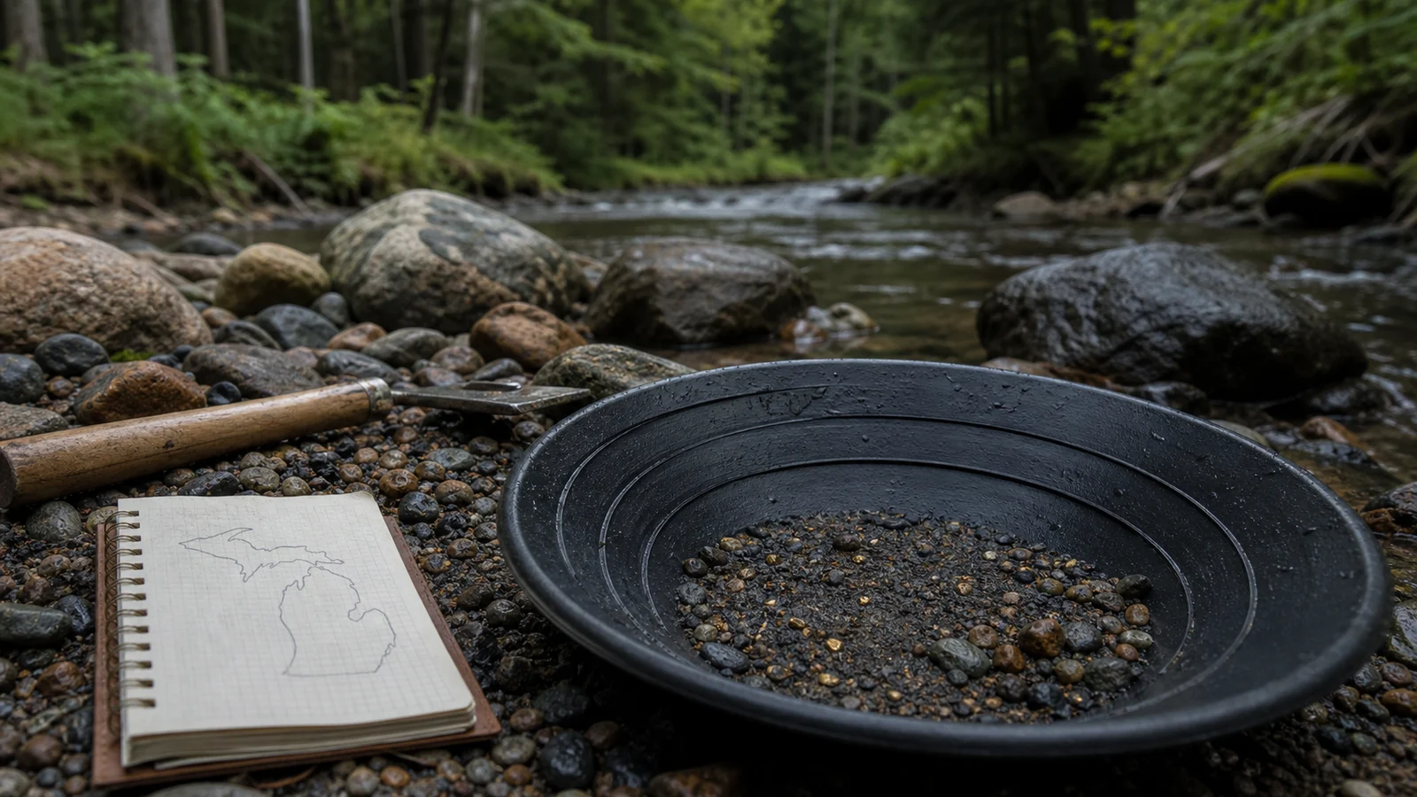 Michigan gold prospecting landscape and mining tools