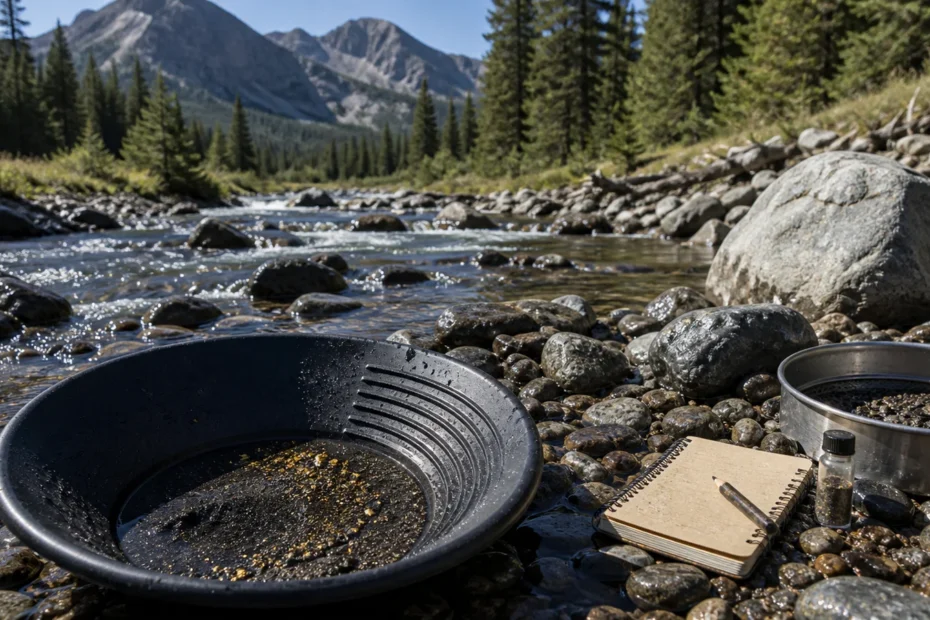 Gold pan in an Idaho mountain creek