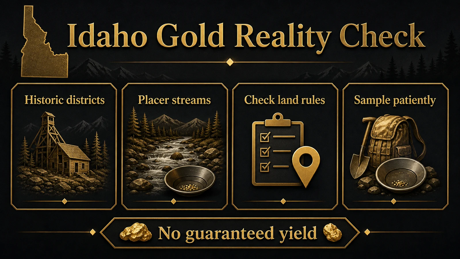 Idaho gold prospecting reality check infographic
