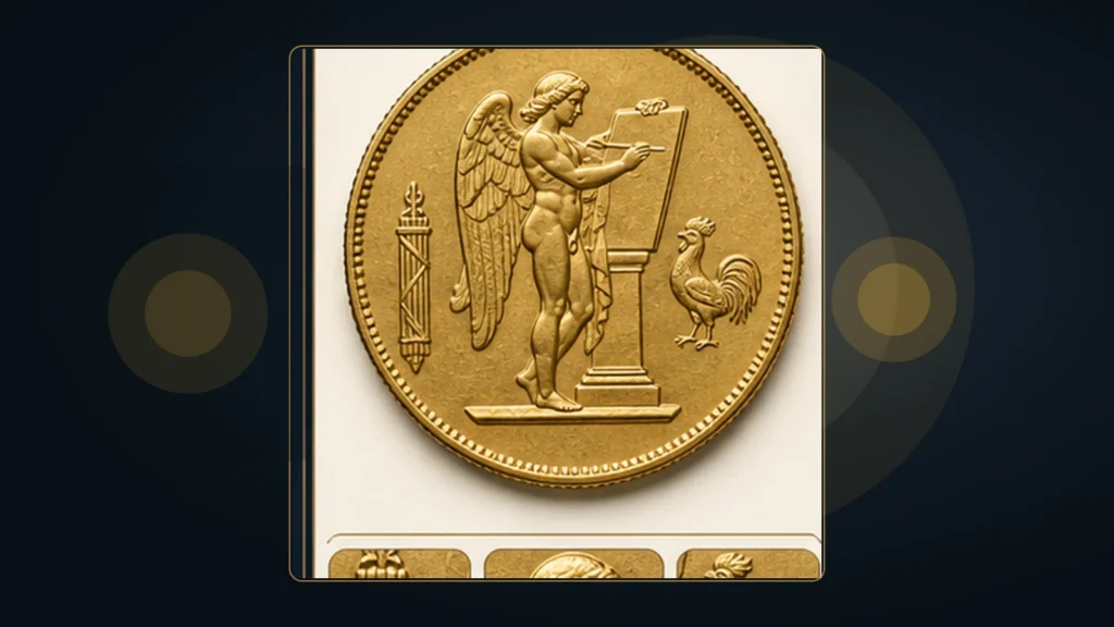 French Angel style gold coin used for identifying angel-themed gold coins and tokens