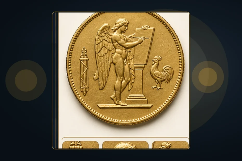 French Angel style gold coin used for identifying angel-themed gold coins and tokens