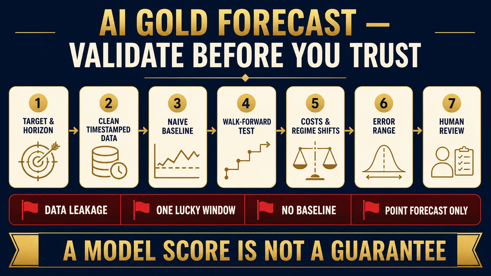 How AI Predicts Gold Prices: Models, Data, and Failure Modes infographic
