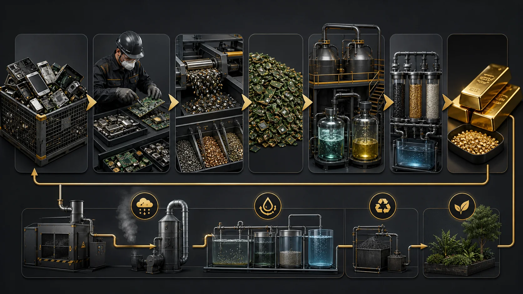 Professional process for recovering gold from electronic waste