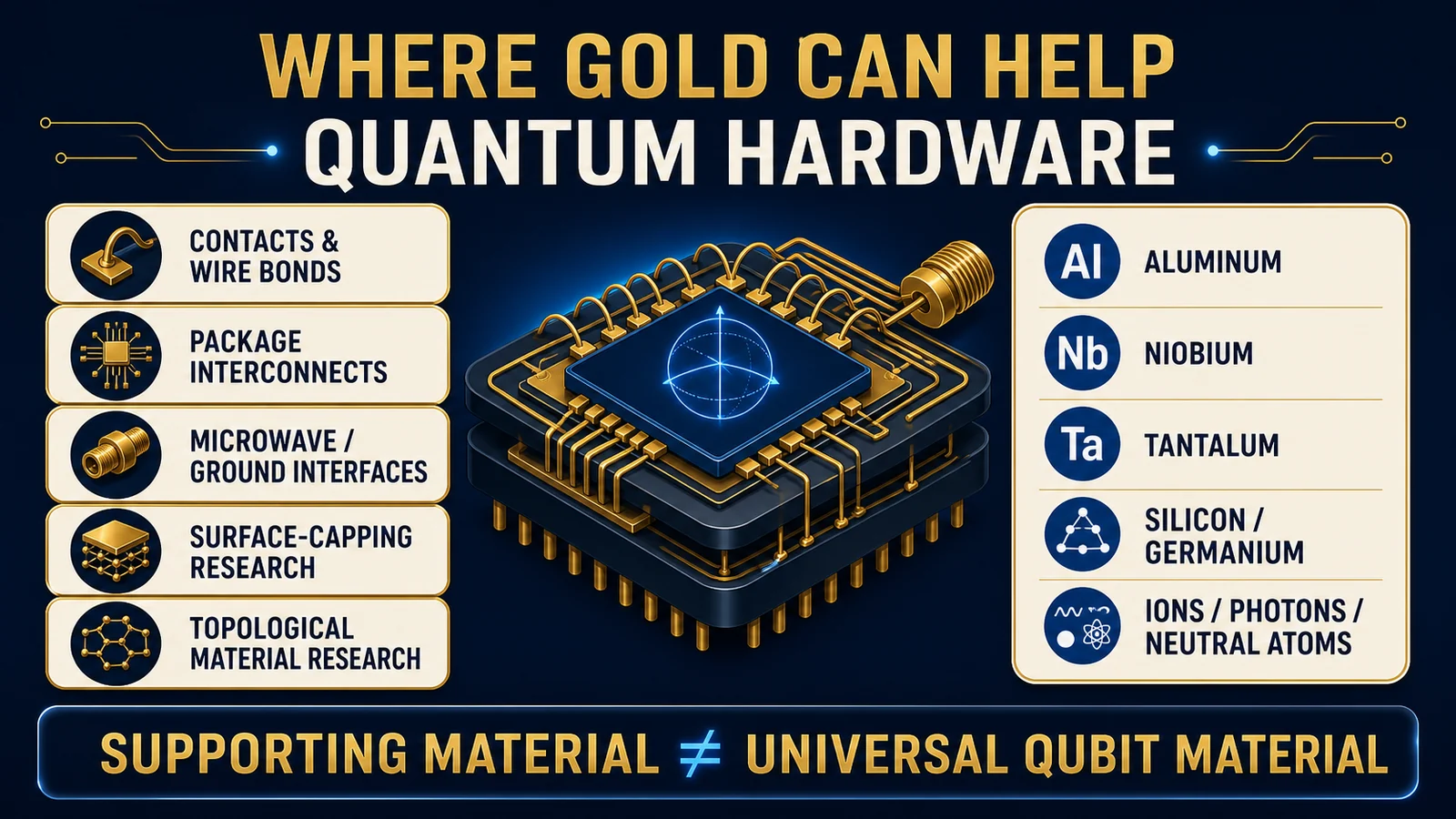 Gold in Quantum Computing: Where It Helps—and Where It Does Not infographic
