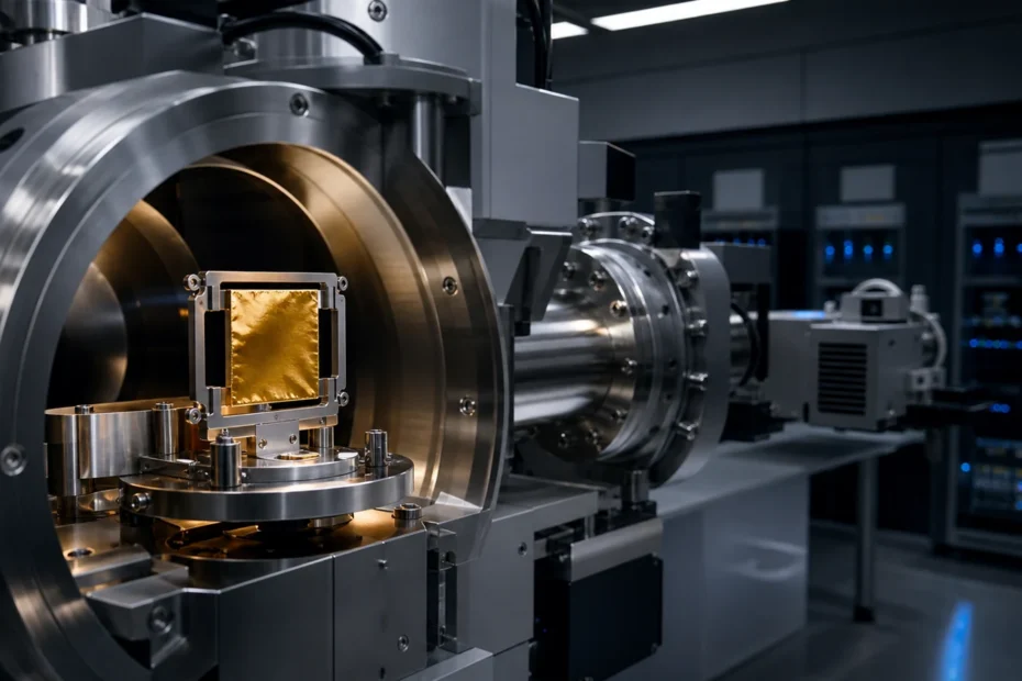 Gold sample target and scientific instrumentation in a clean isotope research laboratory