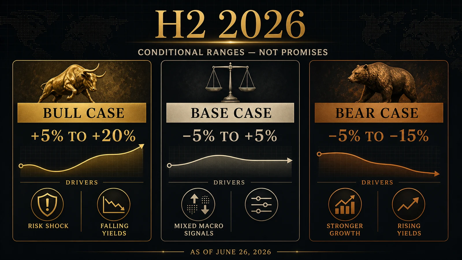 Gold Price Outlook 2026 | H2 Scenarios, Drivers, and Risks infographic