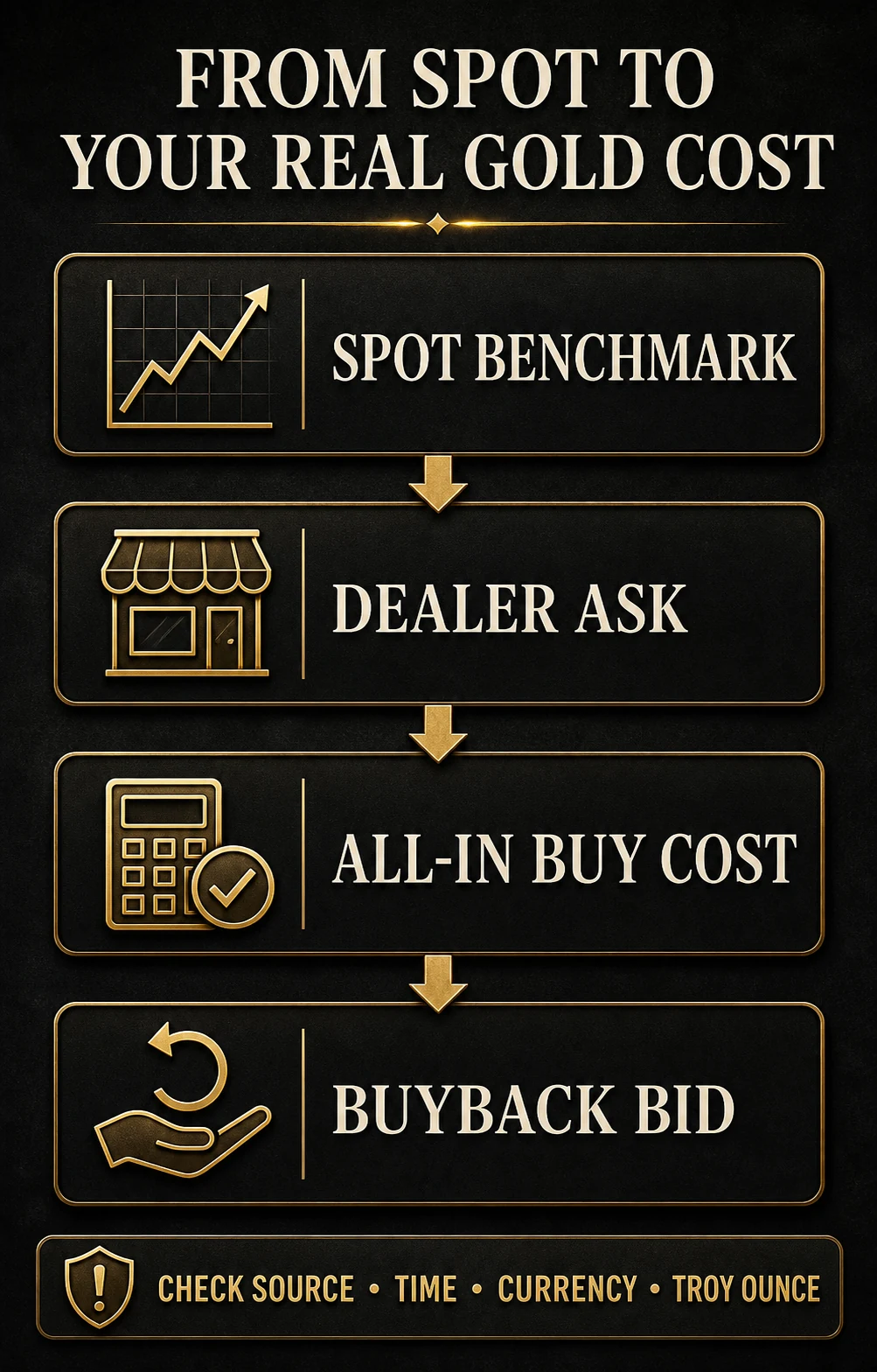 Infographic showing spot benchmark, dealer ask, all-in buy cost and buyback bid