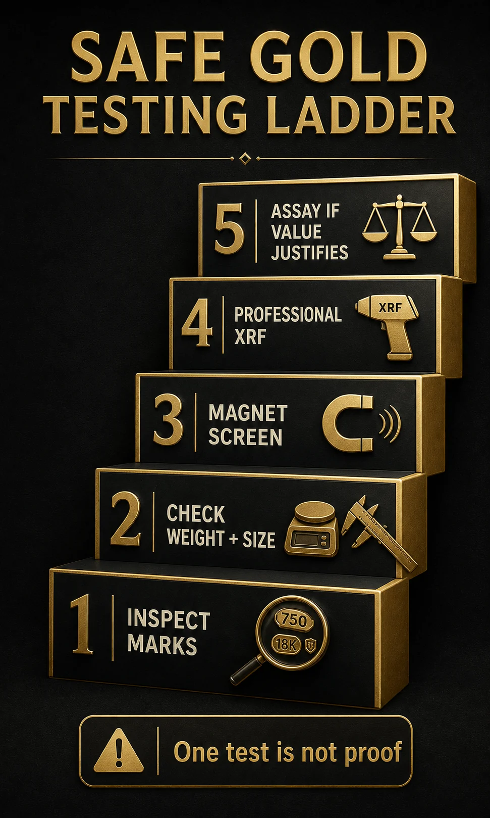 Five-step safe gold testing ladder