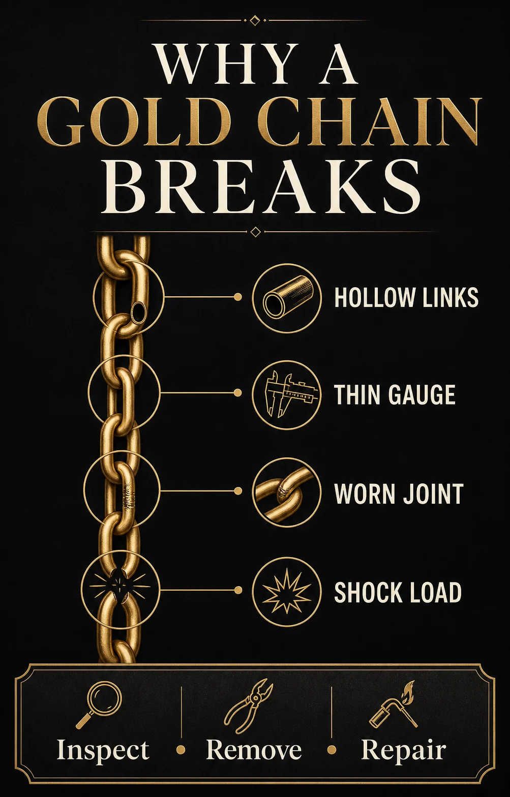 Infographic showing four causes of gold-chain failure