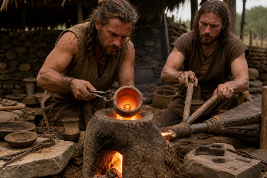 Experimental reconstruction of ancient European gold refining with a clay furnace, crucible and hand-operated bellows