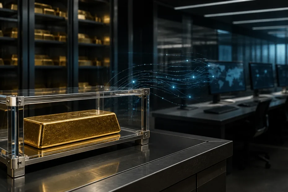 Secure physical gold bar connected to digital settlement and custody infrastructure