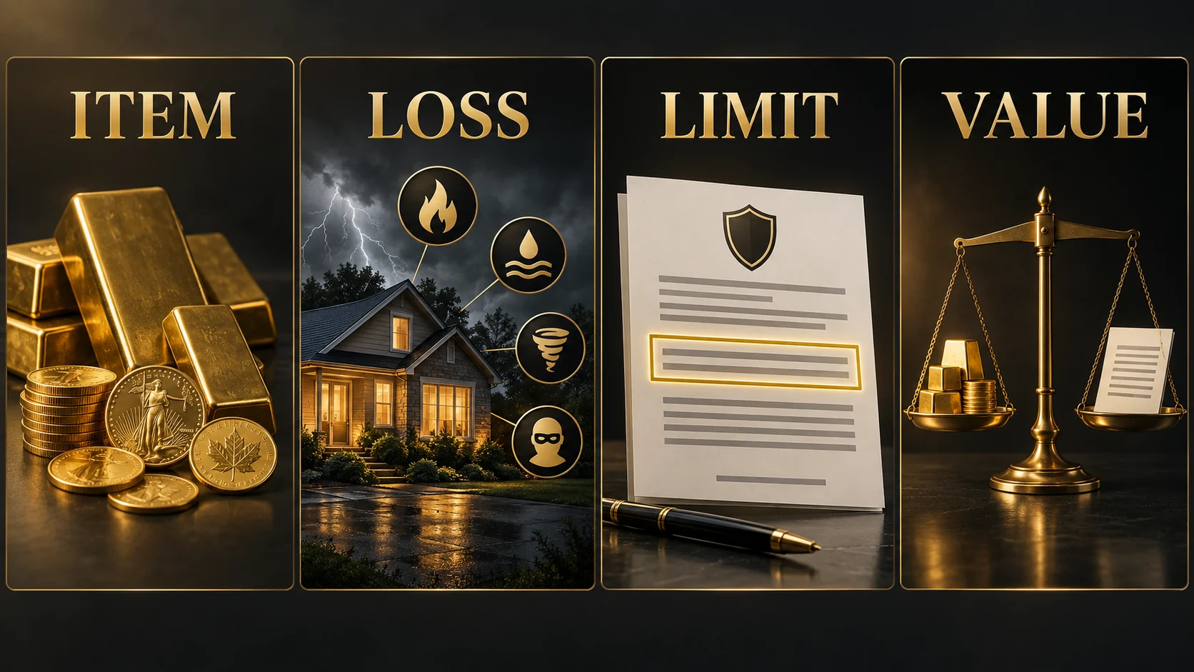 Four insurance questions for gold bullion: item, covered loss, limit and valuation