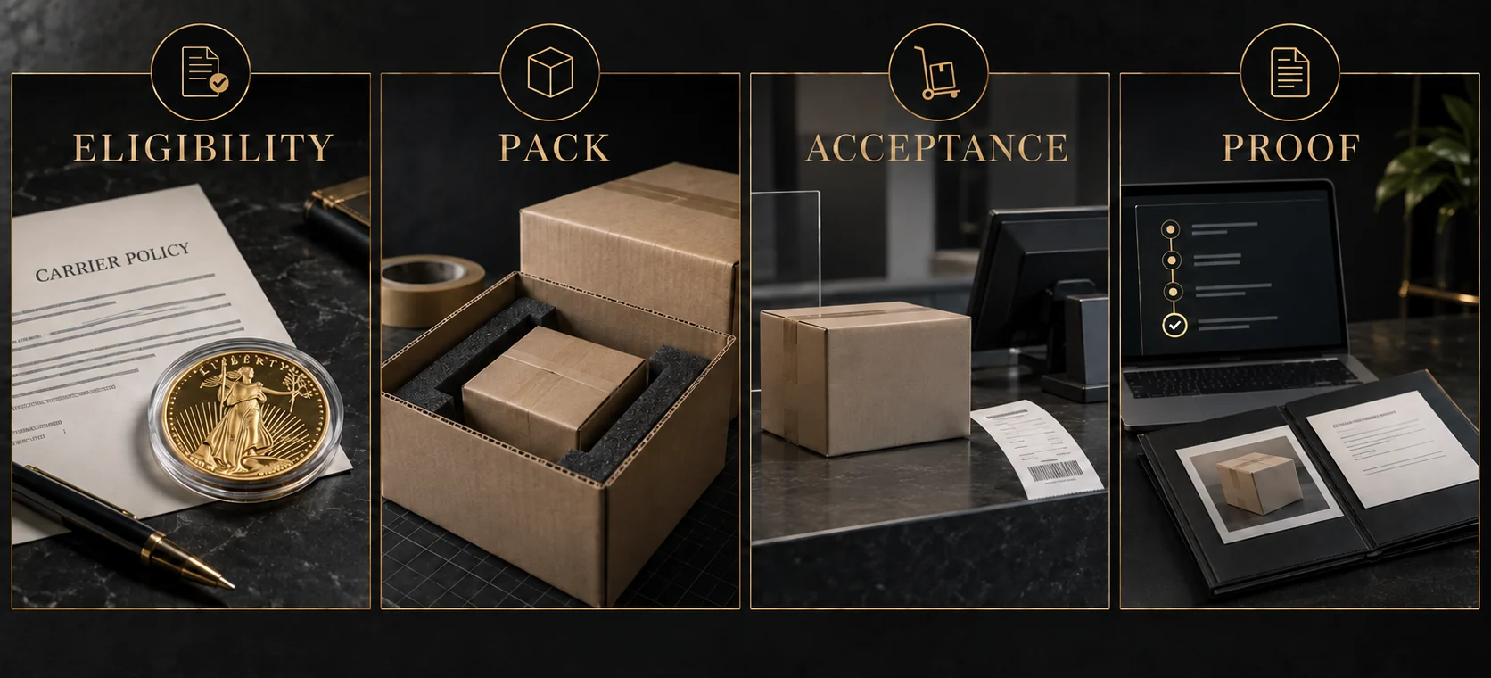 Four checks for shipping gold: eligibility, packing, acceptance and proof